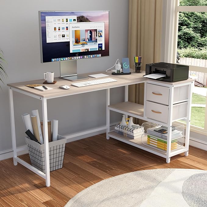 Home Office Desk with Drawers, Small Spaces Writing Desk with Storage for badroom, Work Desk for Home Office, Home Table, White