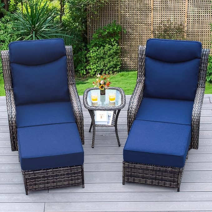 Patio Bistro Set 3 Piece Wicker Rocking Chairs Sets Outdoor Swivel Chair Furniture Set