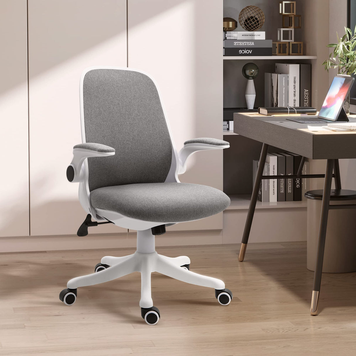 Linen-Touch Fabric Office Chair Swivel Task Chair with Adjustable Lumbar Support