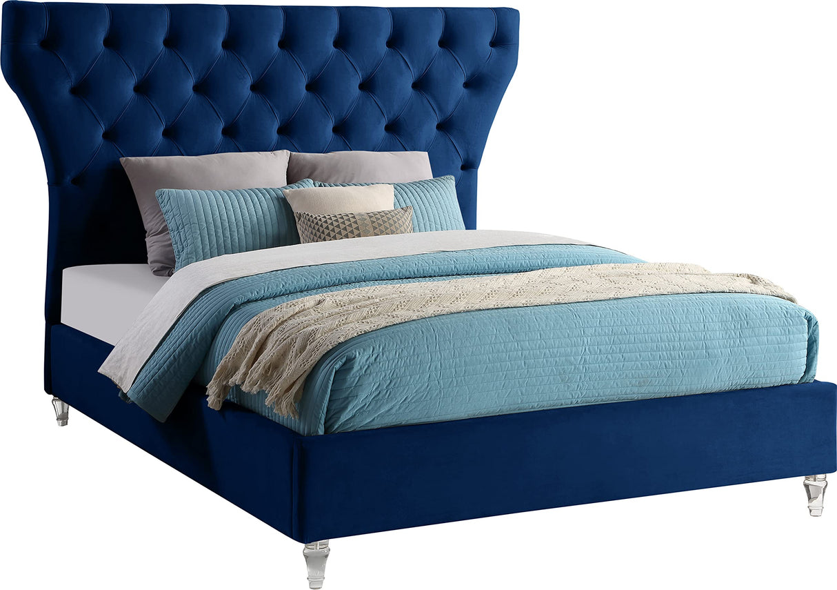 KiraNavy-K Kira Collection Modern | Contemporary Velvet Upholstered Bed