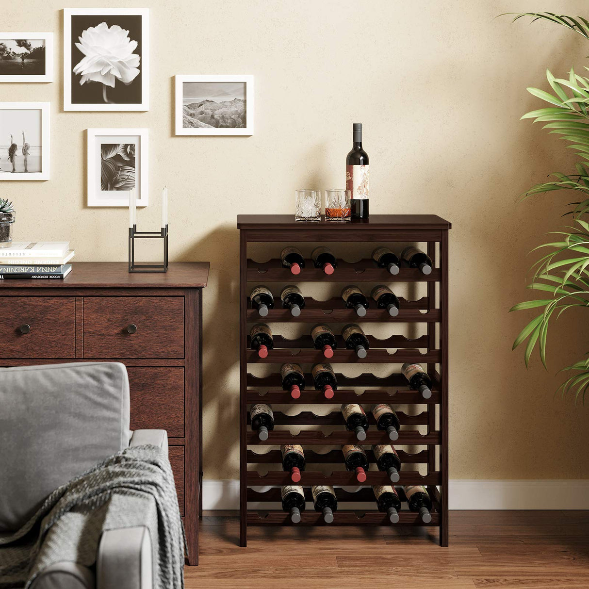 42-Bottle Wine Rack Free Standing Floor, 7-Tier Display Wine Storage Shelves