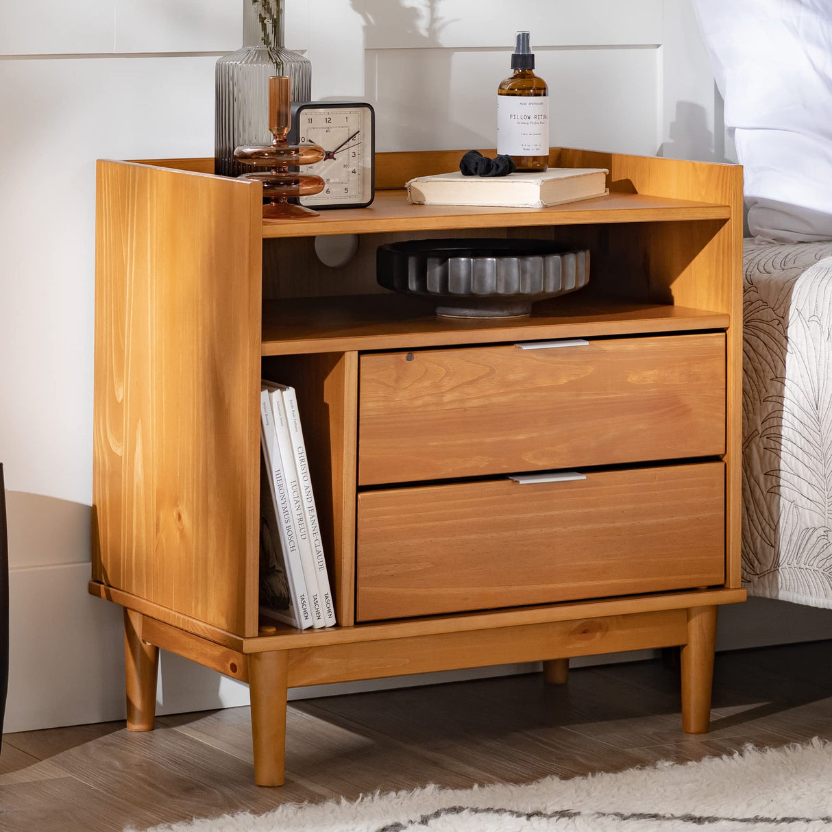 Blythe Mid-Century Modern Tray-Top Storage Nightstand