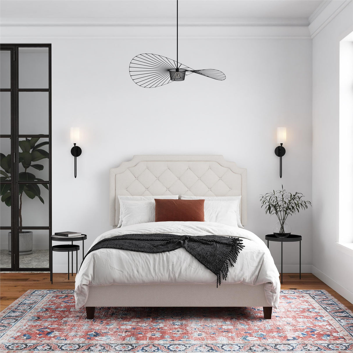 Eloise Upholstered Platform Bed Frame with Tall 56" Button Tufted Headboard