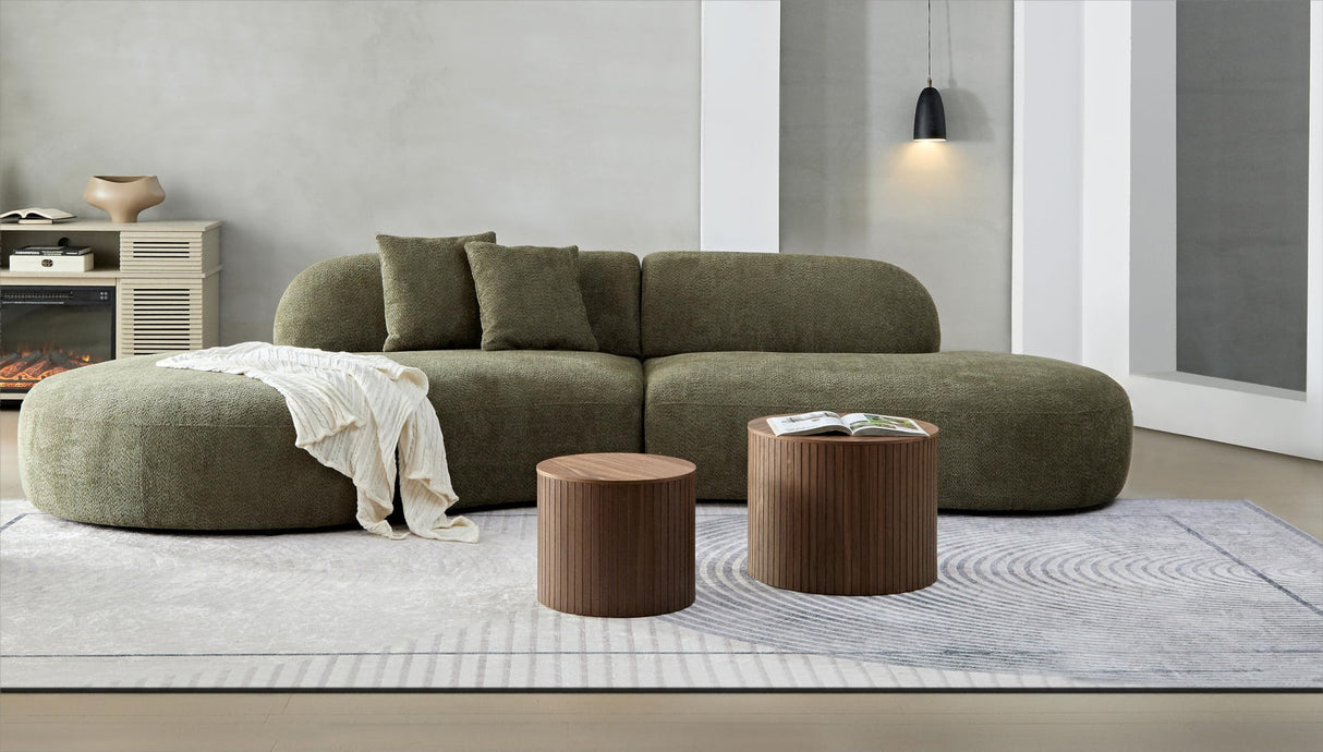 Nesting Coffee Table Set of 2,Modern Round Wooden Coffee Tables