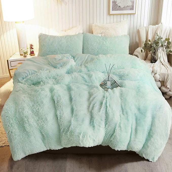 Plush Shaggy Duvet Cover Set, Luxury Ultra Soft Crystal Velvet Fluffy Bedding Sets 3 Pieces