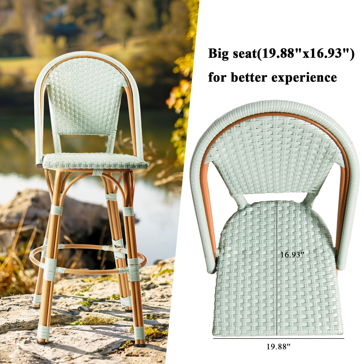 Outdoor Bar Stools Set of 2 30 Inch Bar Height Rattan Patio Barstools with Back