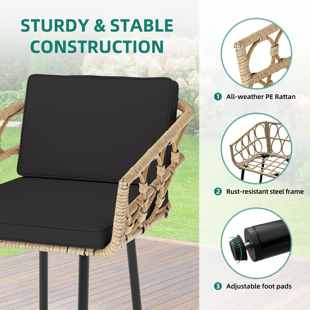 YITAHOME 4 Pieces Patio Furniture Set, Wicker Outdoor Bistro Set, All-Weather Rattan Conversation Set with Loveseat Chairs Table Cushions for Backyard, Pool, Deck, Garden – Black