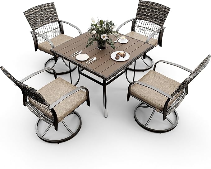 7 Piece Patio Dining Set for 6,Wicker Outdoor Furniture Set for Backyard Garden Deck Poolside