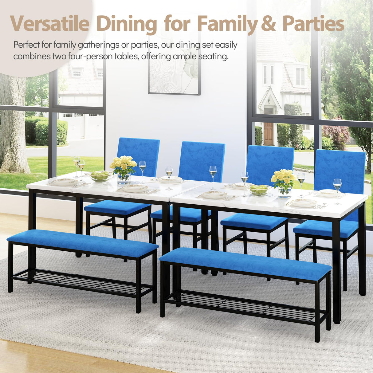 4-Piece Faux Marble Dining Table Set with Upholstered Bench and Chairs