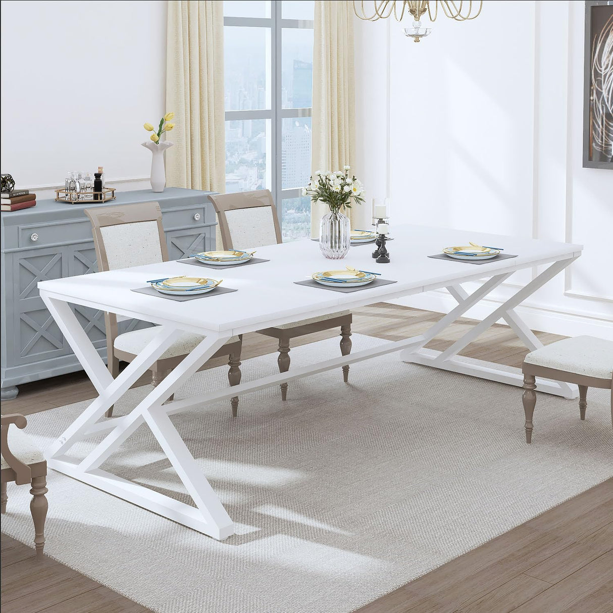 White 70.8" Computer Desk, Modern Large Long Wood Metal Office Desk