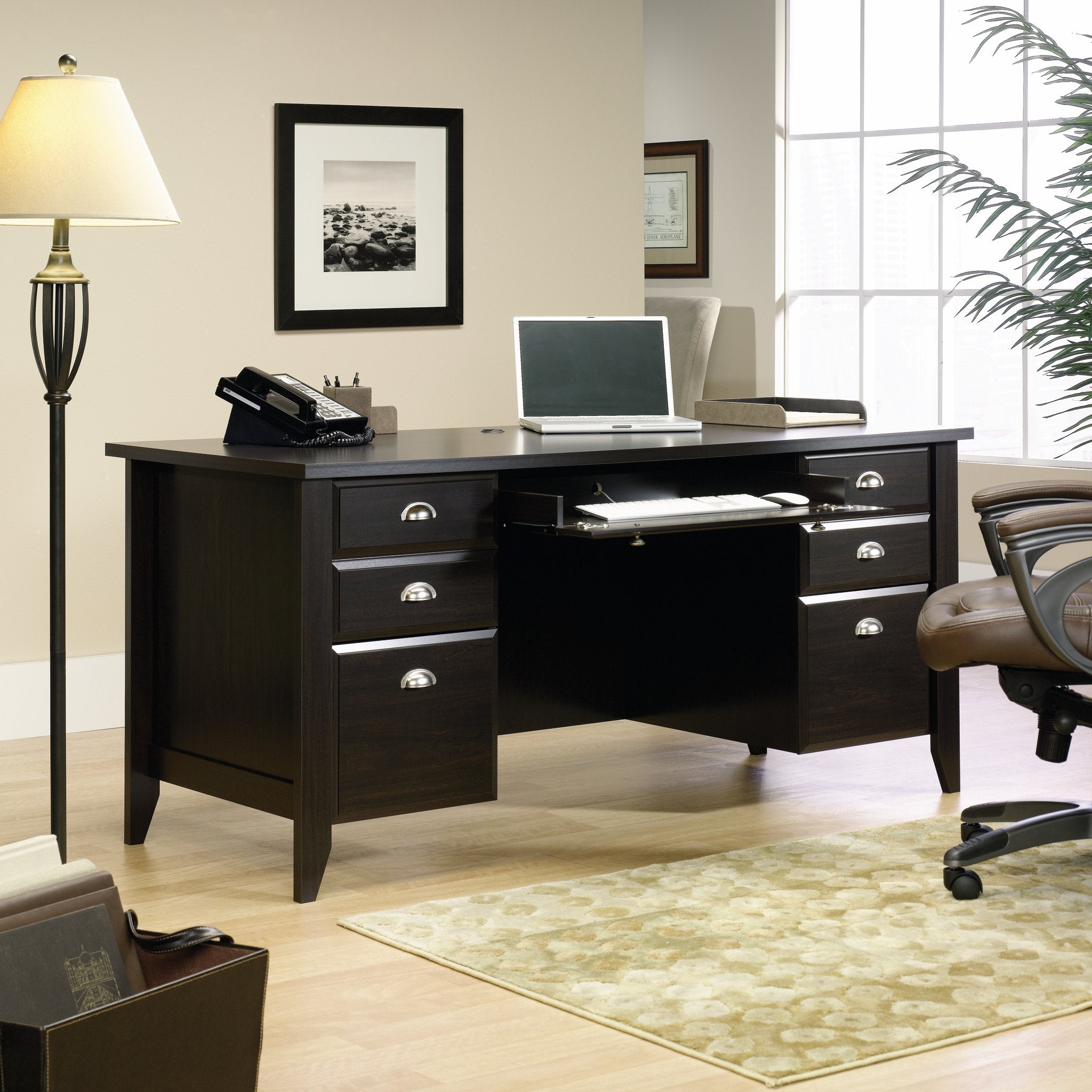 Shoal Creek Executive Desk, L: 65.12" x W: 29.29" x H: 30.55", Jamocha Wood finish