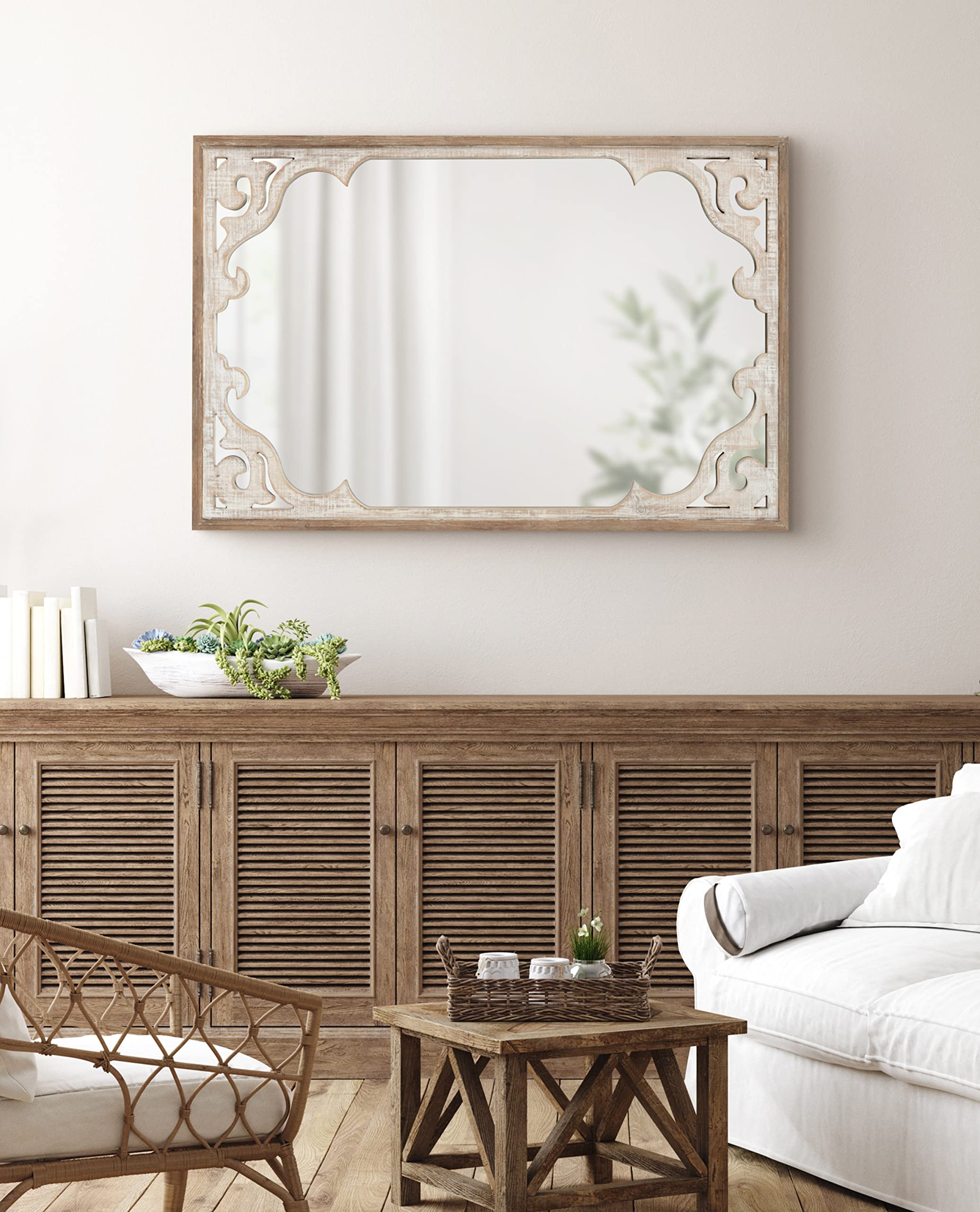 Shovali Rustic Rectangular Mirror, 22 x 34, Rustic Brown and White