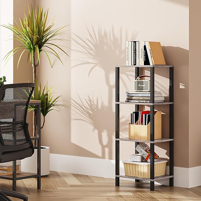 Bookshelf, 6-Tier Tall Book Shelf, Narrow Bookcase for Small Space, DIY Stackable Bookshelf, for Living Room, Office, Study, Entryway, Industrial, White BS01BW006