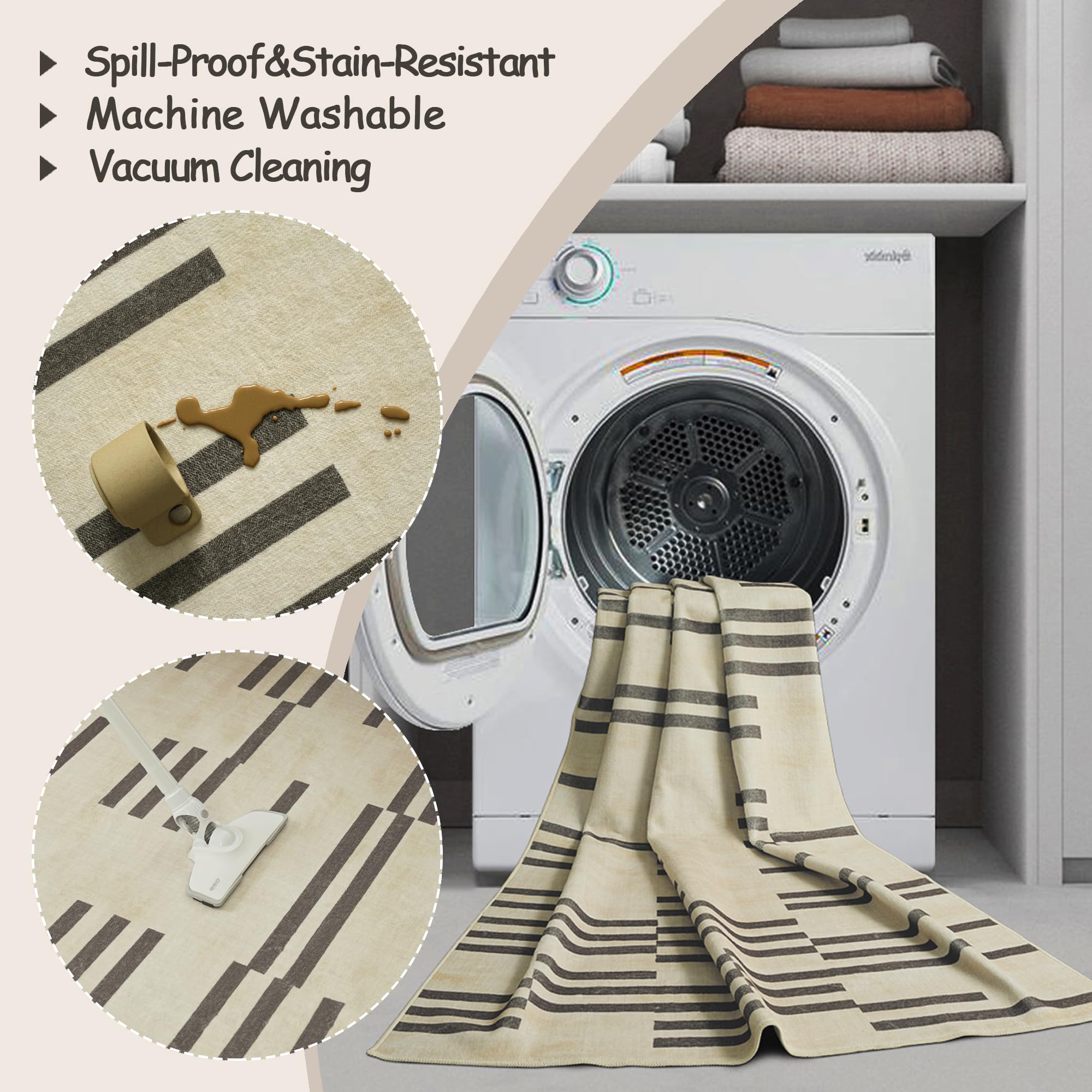 TTelephant Modern Machine Washable Area Rug 5x7, Spill-Proof Surface, Non-Slip Backing, Cozy Soft Faux Wool, Indoor Throw Rug, Living Room Rugs 5x7, Bedroom Rugs, Dining Room Rugs - Miro