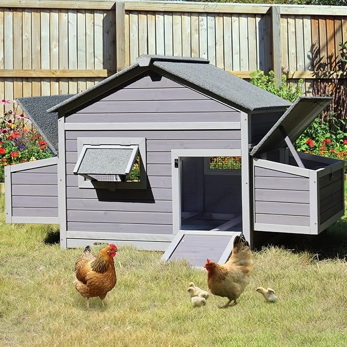 Chicken Coop with Two Large Nesting Boxes Wooden Hen House Outdoor Poultry Cage