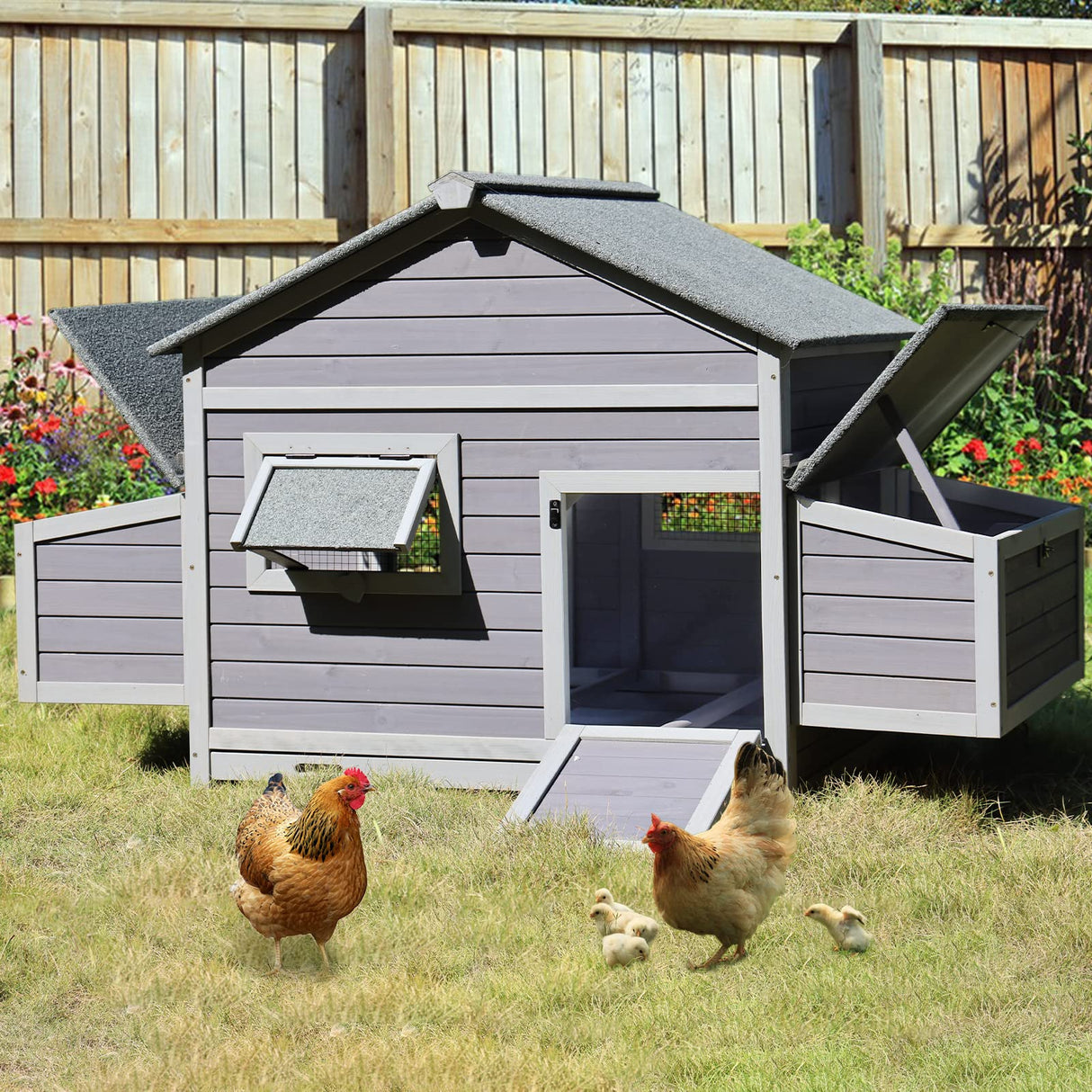 Chicken Coop with Two Large Nesting Boxes Wooden Hen House Outdoor Poultry Cage