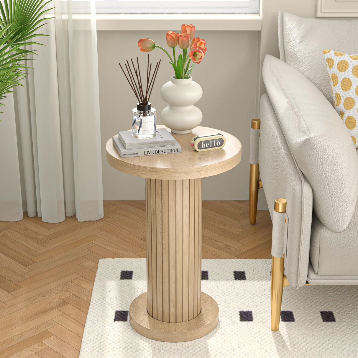 Small Round Pedestal Side Table, Fluted Pedestal End Table, Drink Tables for Small Spaces
