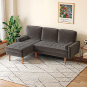 Shaped Couch, Velvet L Shaped Sofa with Convertible Chaise
