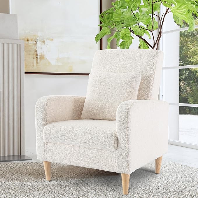 Modern Upholstered Accent Chair Armchair with Pillow, Fabric Reading Living Room