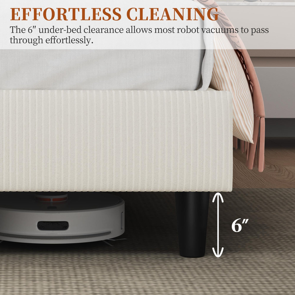 Queen Bed Frame with Adjustable Chenille Upholstered Headboard