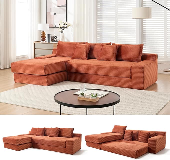 04.33'' L-Shaped Sectional Couch, Upgraded Oversized Convertible Plush Corduroy