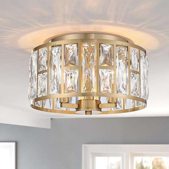 Chrome Flush Mount Ceiling Light, 3 Lights Close to Ceiling Light Fixtures,