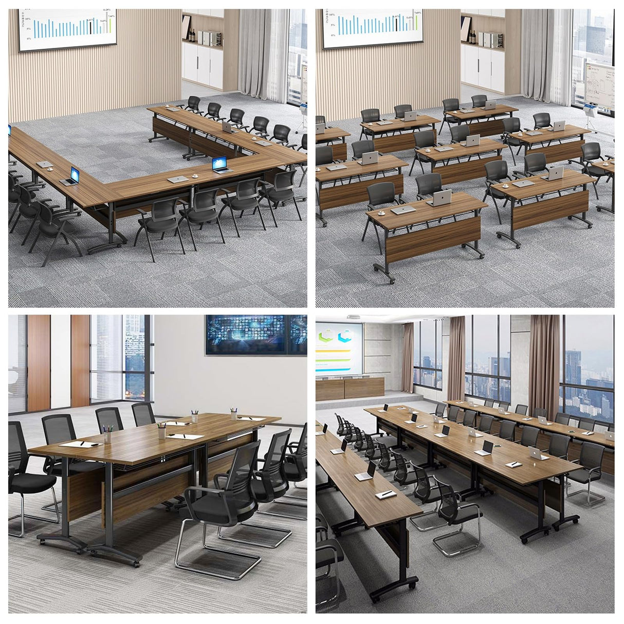 Conference Table Foldable Meeting Tables,Flip Top Mobile Training Table The Rounded Table With Silent Wheels Is Convenient And Fast,for Office Training Classroom Meeting Tables(4pack 120*60*75)