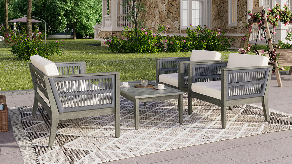 Transform Outdoor Spaces with 4-Piece Acacia Wood Patio Furniture Set