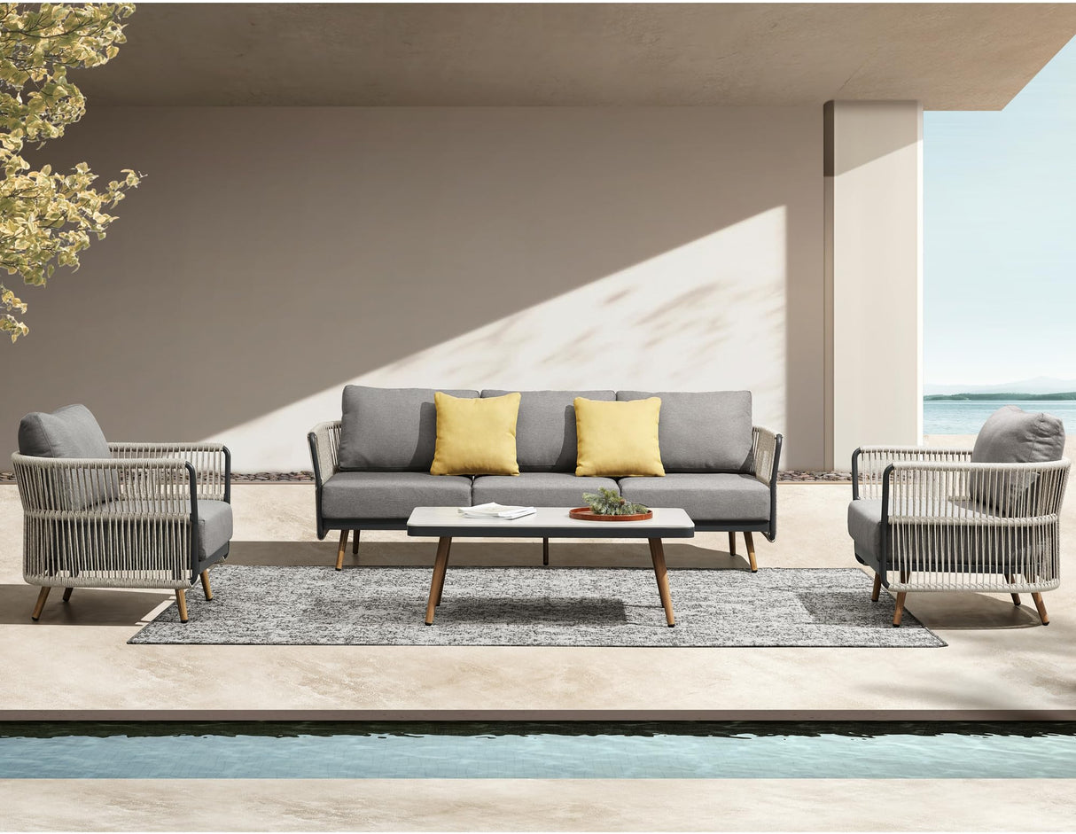 Bay 4-Piece Outdoor Conversation Set with Cushions Patio Furniture AluminumSofa Set