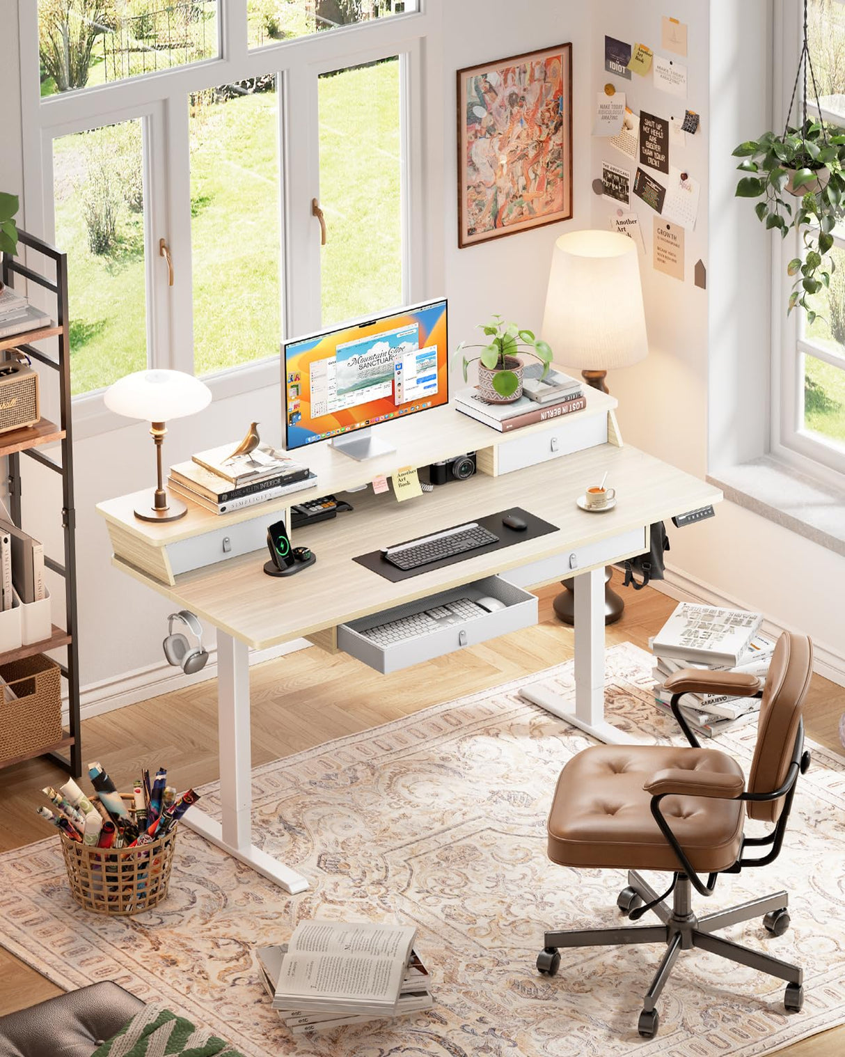 Standing Desk with Drawers, 48 x 30 Inches Height Adjustable Desk with Storage