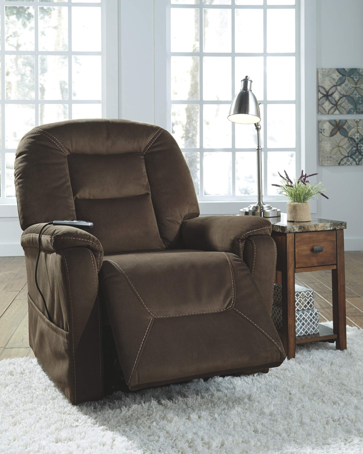 Signature Design by Ashley Samir Power Lift Recliner for Elderly with Heated & Massage Seat, Brown