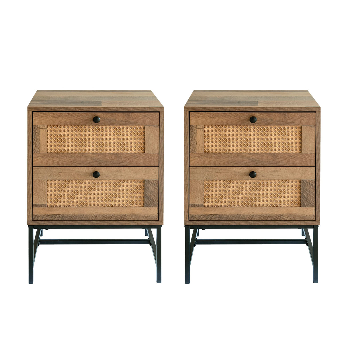 Series Wood and Rattan End Table/Nightstand
