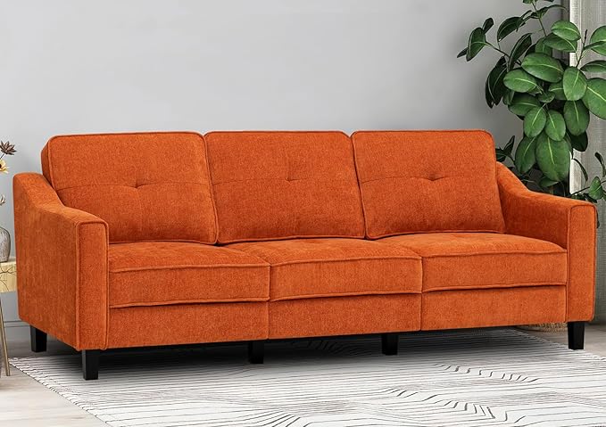 84” Fabric 3-Seaters Sofa with Tufted Backrest, Chenille Modern Sofa