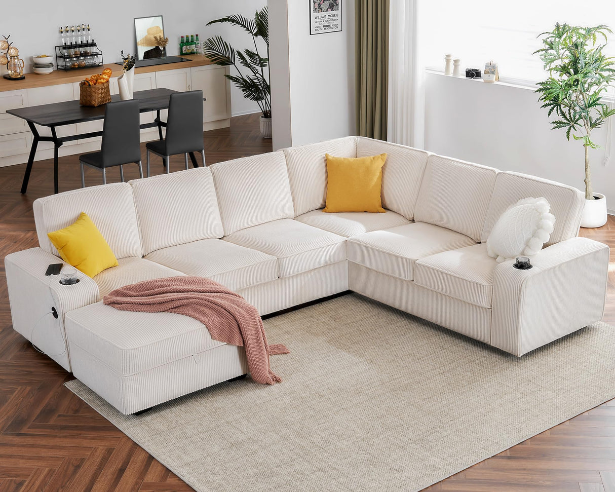 7 Seater Sofa with USB Ports, Sectional Sofa Couch with Storage Chaise