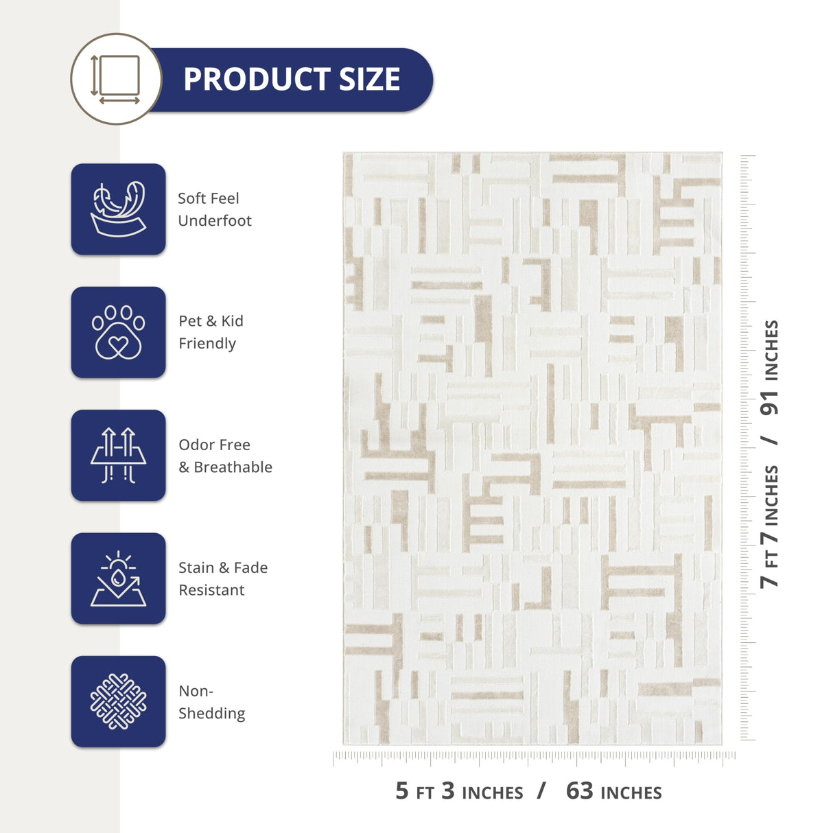 Beige Geometric Area Rug 5' x 8' - Maze Design