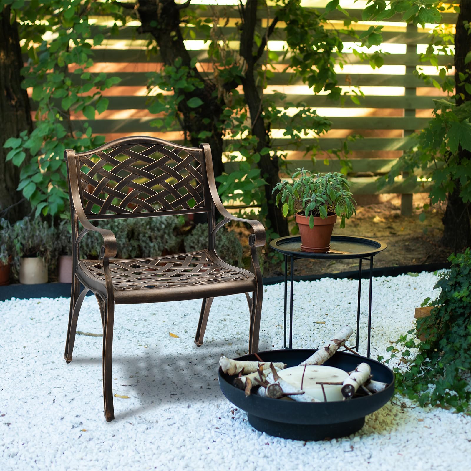 Outdoor Dining Chairs Set of 2, Cast Aluminum Patio Chairs Set with Armrests,