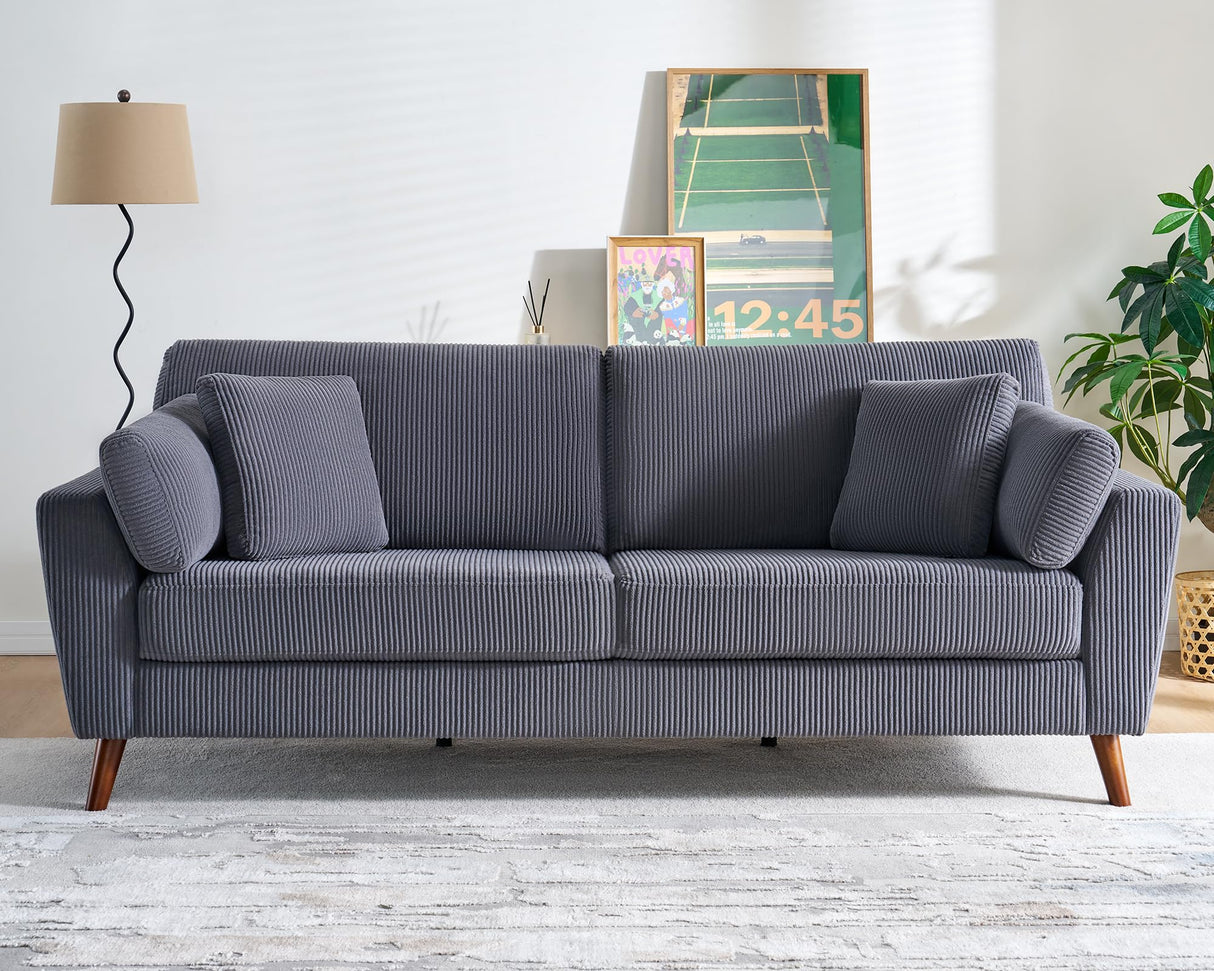 Modern Sofa, 86 inch Sofa Couch with 4 Throw Pillows, 3-Seater Sofa