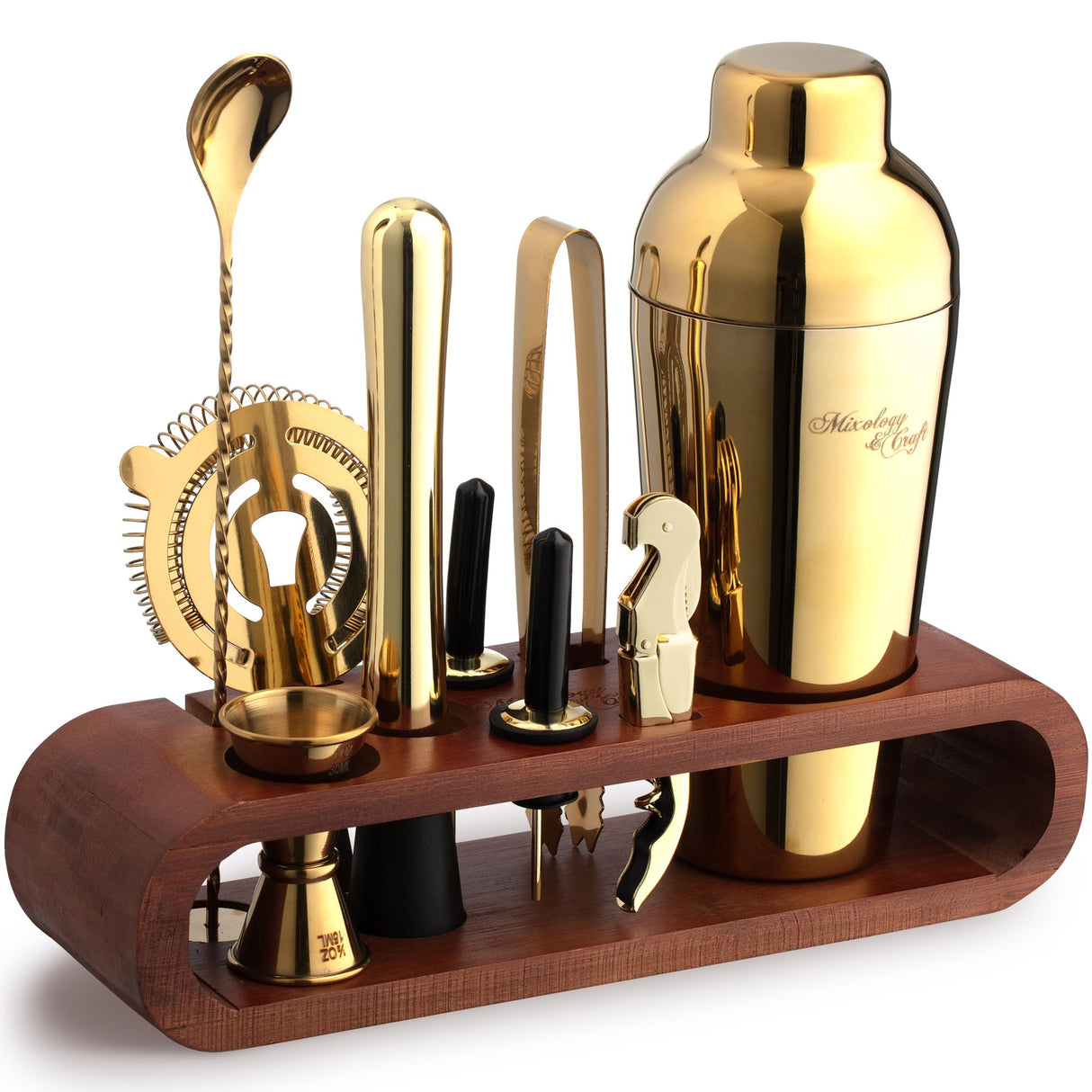 Bartender Kit:10-Piece Bar Tool Set with Dark Bamboo Stand | Perfect Home Bartending Kit and Martini Cocktail Shaker Set