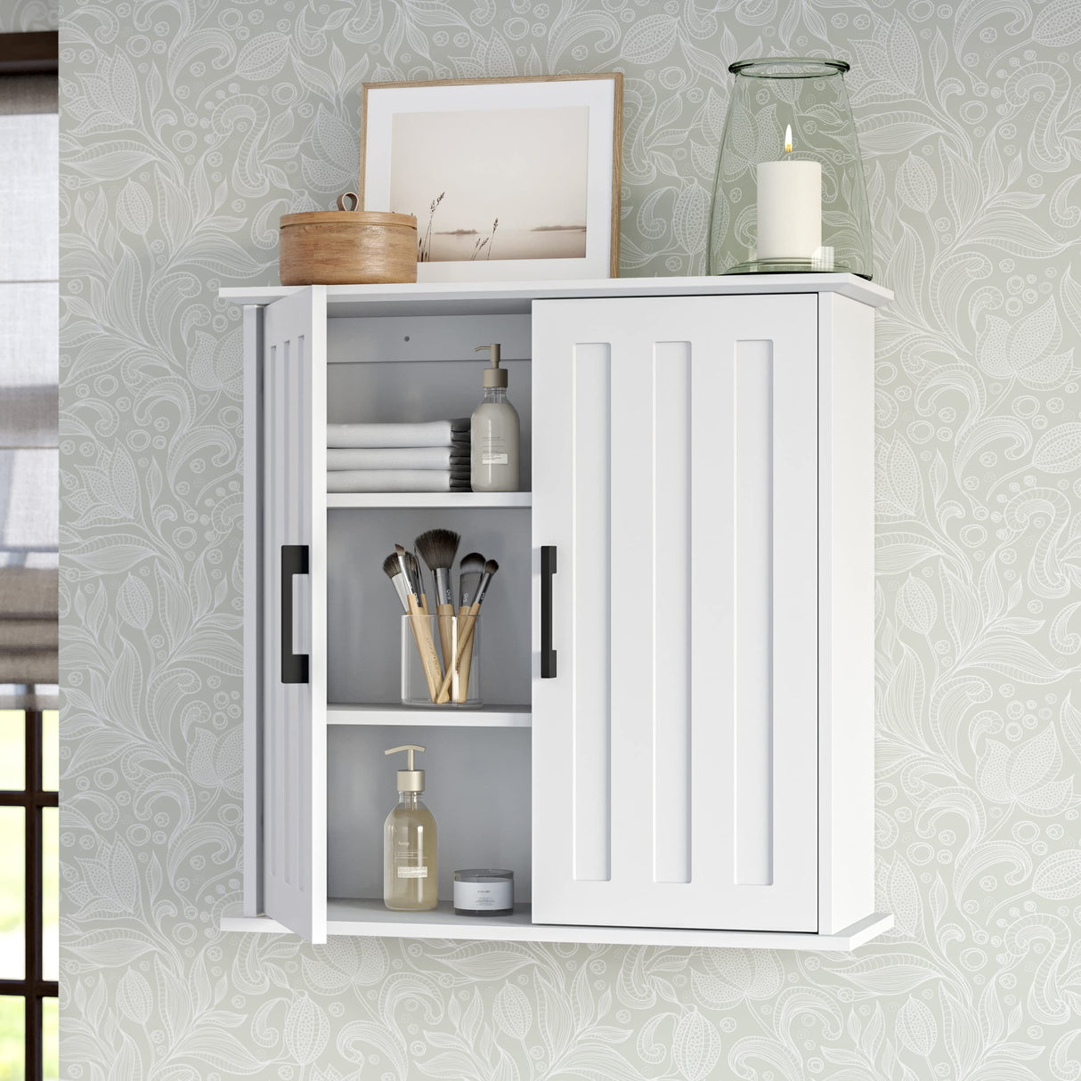 Monroe Two Door Wall Cabinet Over The Toilet Storage Cabinet with Soft-Close Doors