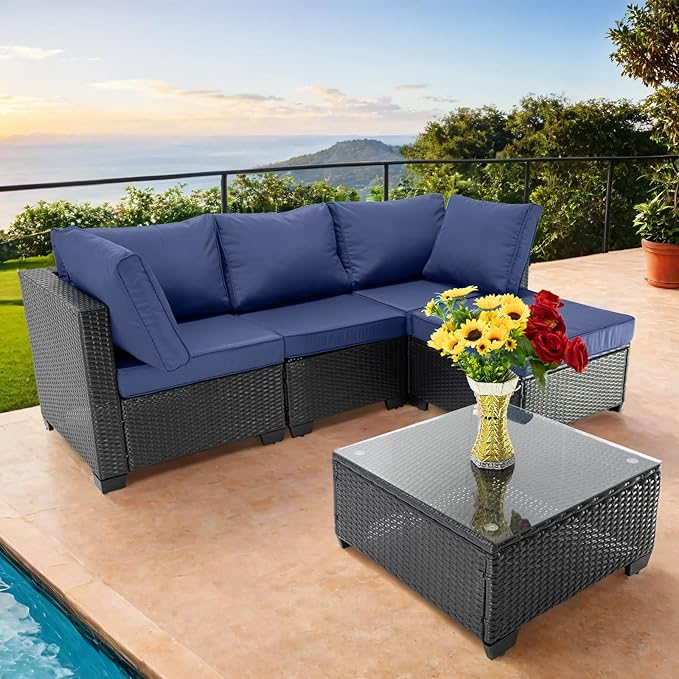7 Piece Patio Furniture Set Wicker Outdoor Conversation Set All Weather Sectional Patio