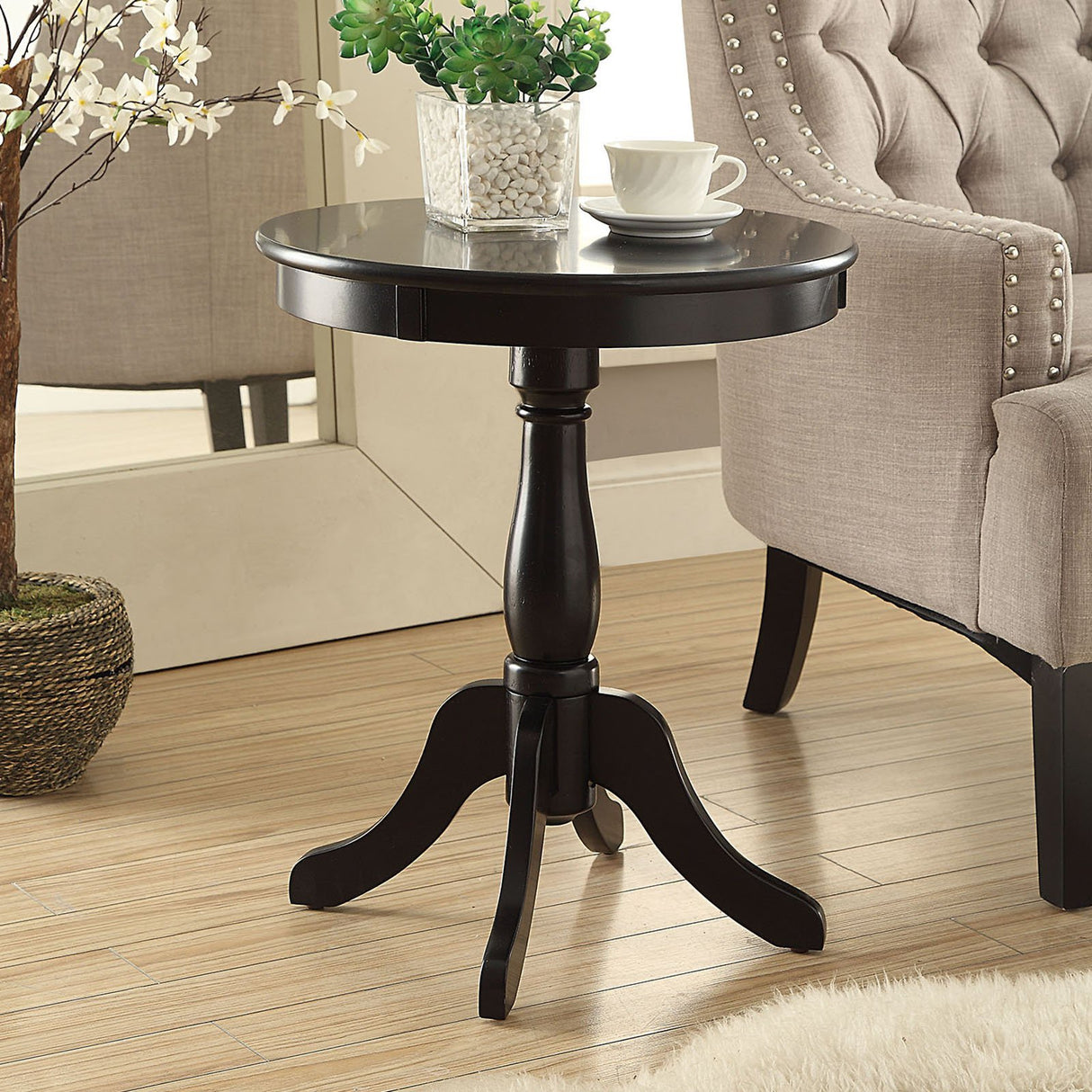 Alger Round Wooden End Table in White