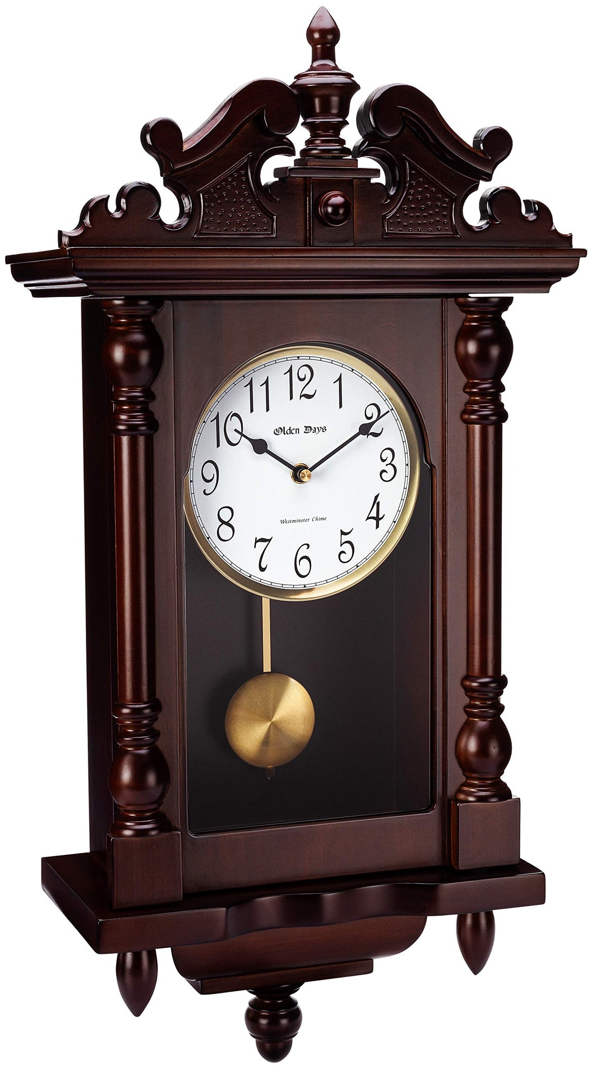 Wall Clock with Real Wood, 4 Chime Options, Swinging Pendulum, Antique Vintage Design