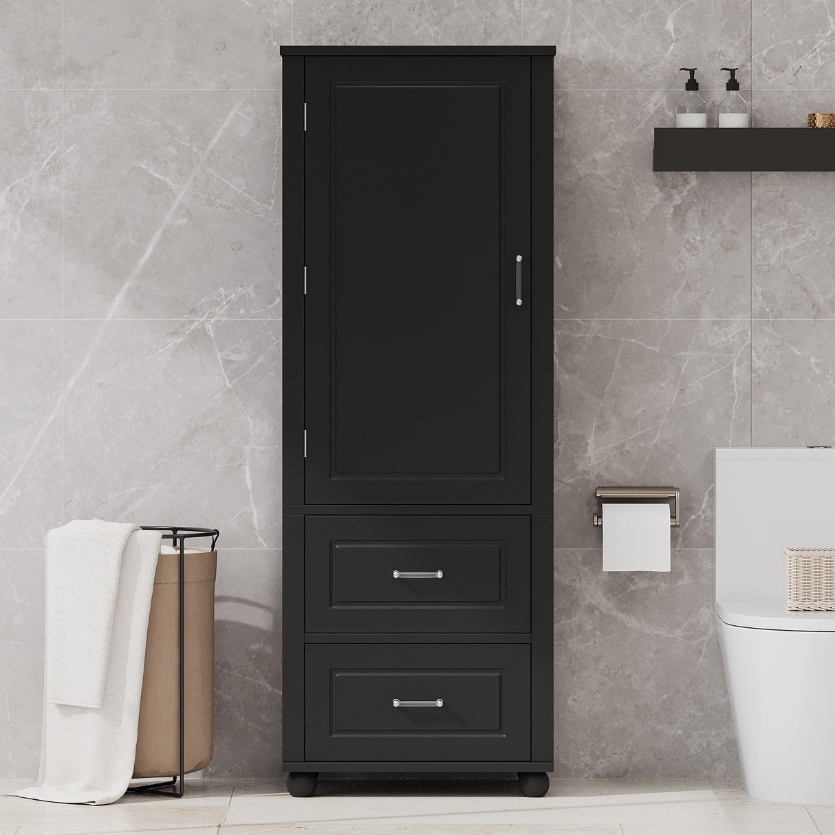 Tall Bathroom Storage Cabinet with Door and Shelves