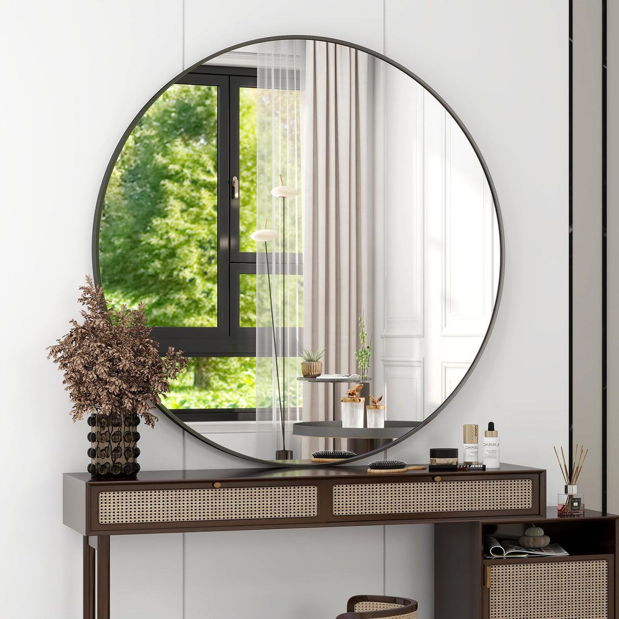 Bathroom Mirror - Black Wall Mounted Circle Mirror