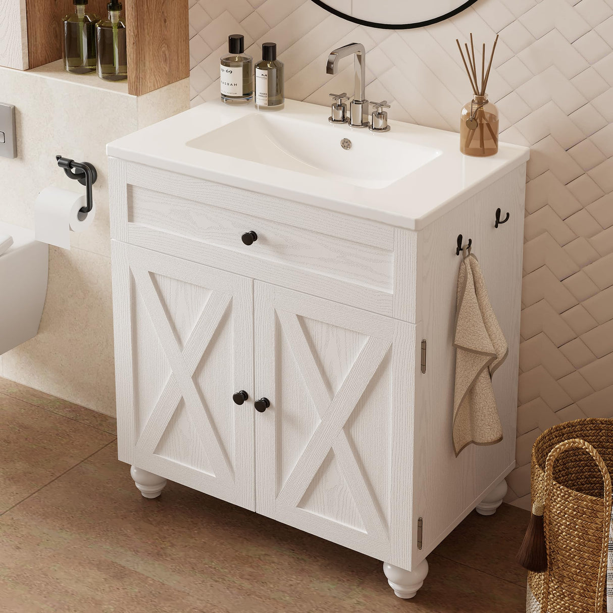 30 Inch Bathroom Vanity with Sink Easy-to-Install Farmhouse Bathroom Sink Cabinet 2-Tier