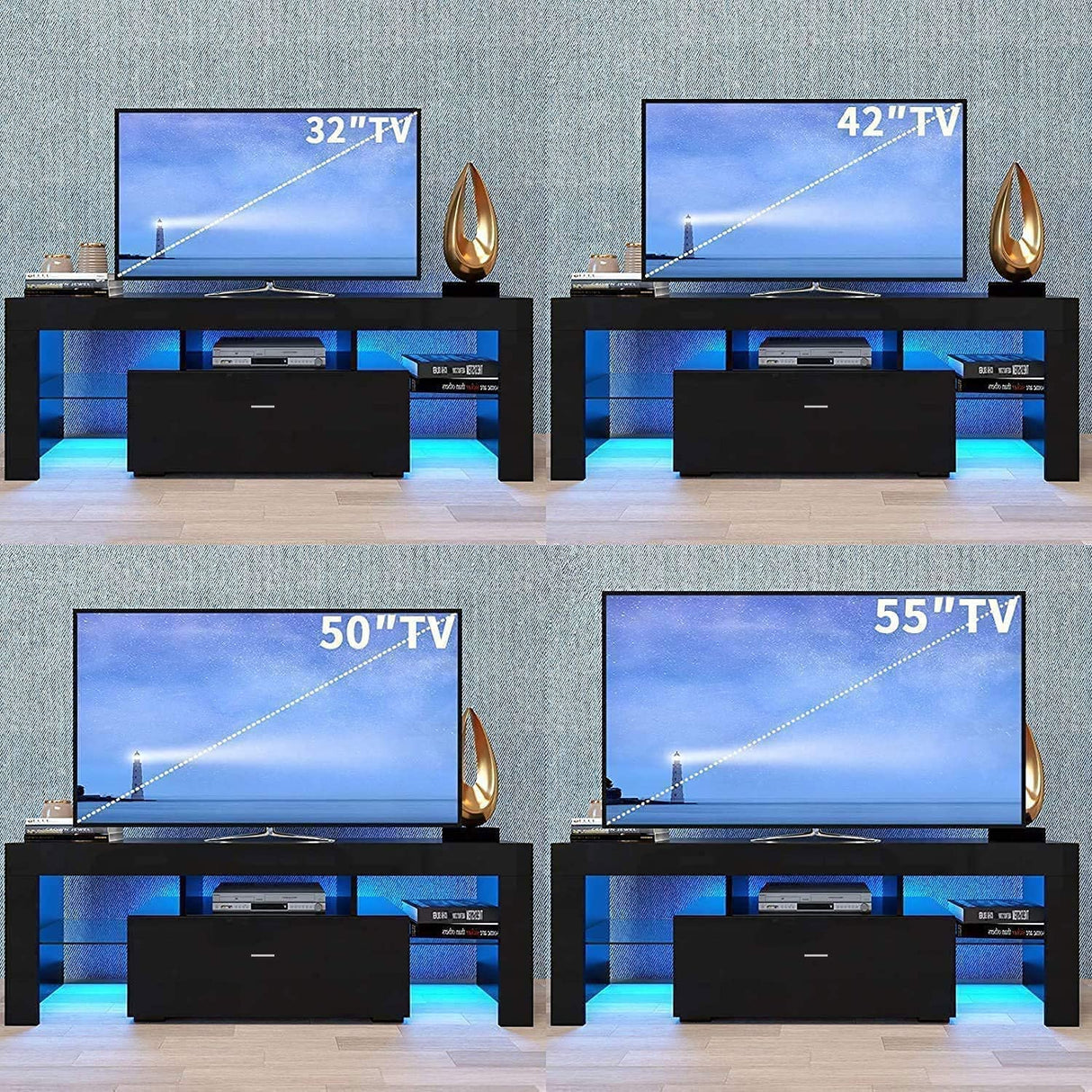 TV Stand for 55+ inch TV with Storage - LED Entertainment Center for 55 inch TV, Black