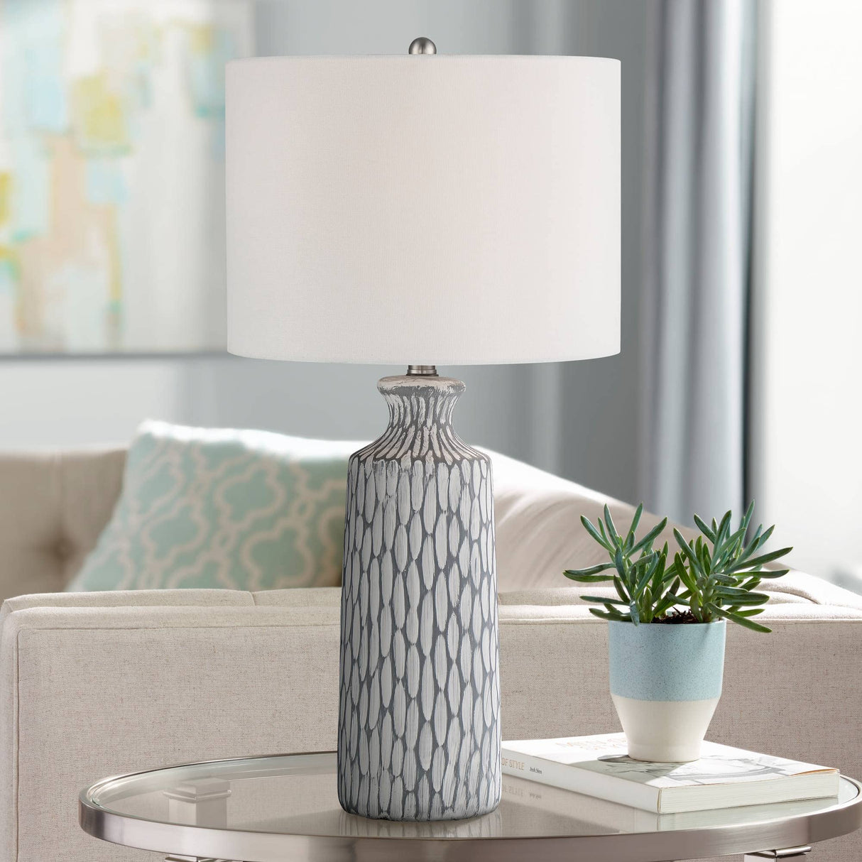 Patrick Modern Coastal Table Lamps Set of 2 - 26.25" White-Washed Gray Ceramic