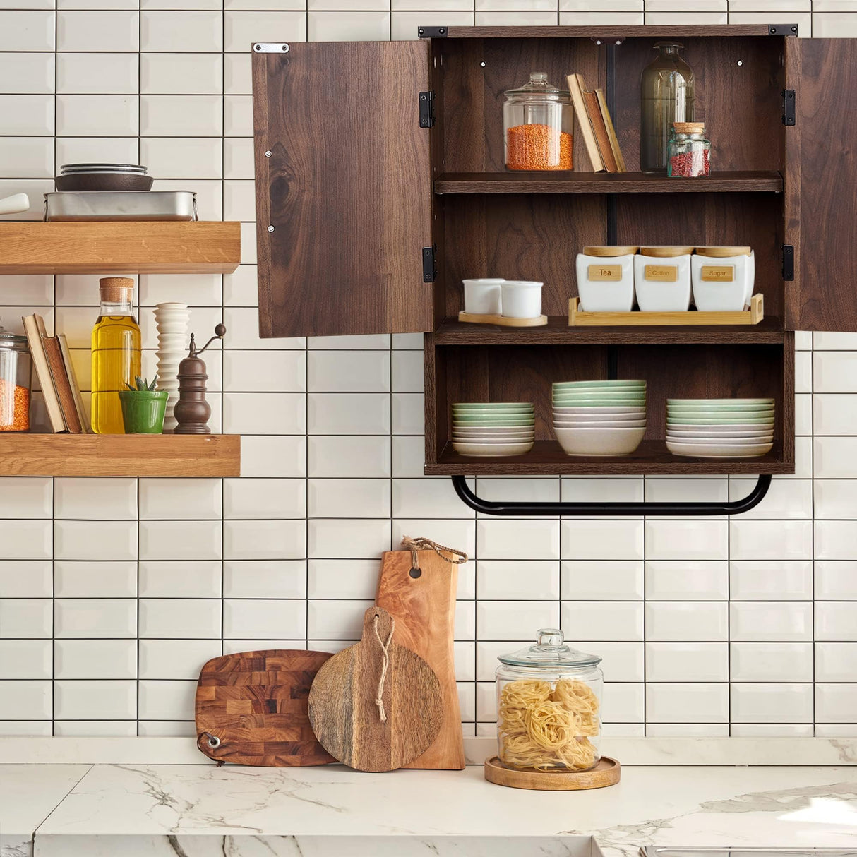 Wall Storage Cabinet with Two Barn Door, Rustic Mounted Medicine Cabinet with