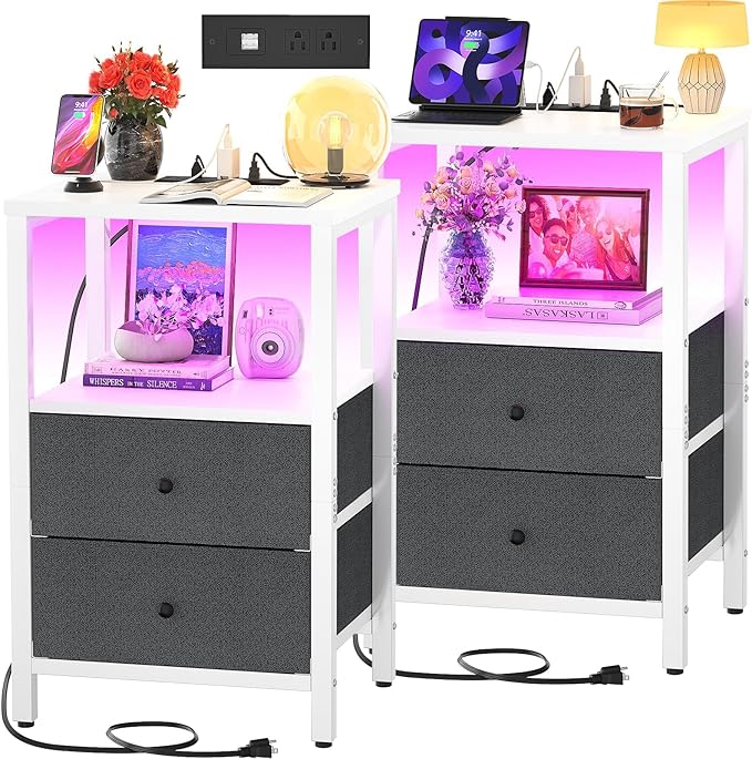NightStands Set of 2 with LED Lights, Night Stand