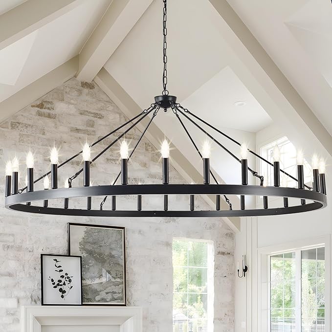 Black Wagon Wheel Chandelier 40 inch,20-Light Farmhouse Wagon Wheel Chandeliers